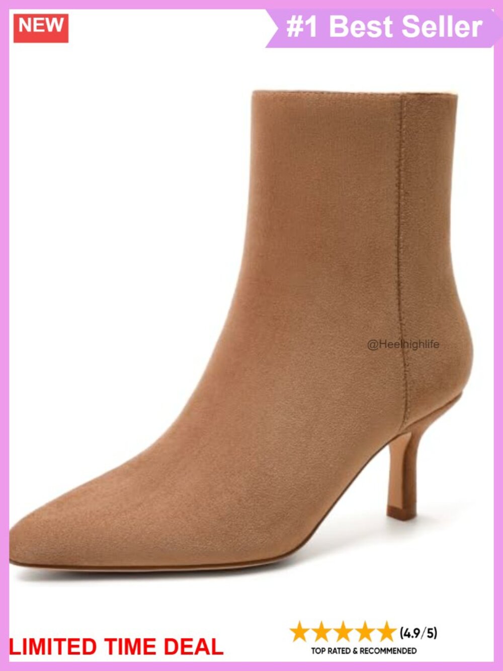 Kitten Heel Pointed Toe Ankle Booties Faux Suede Memory Foam